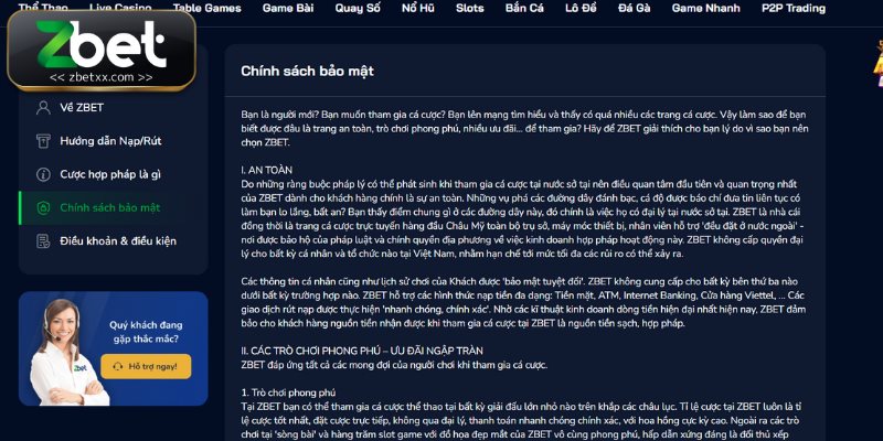 Tổng quát chung về chính sách bảo mật tại Zbet